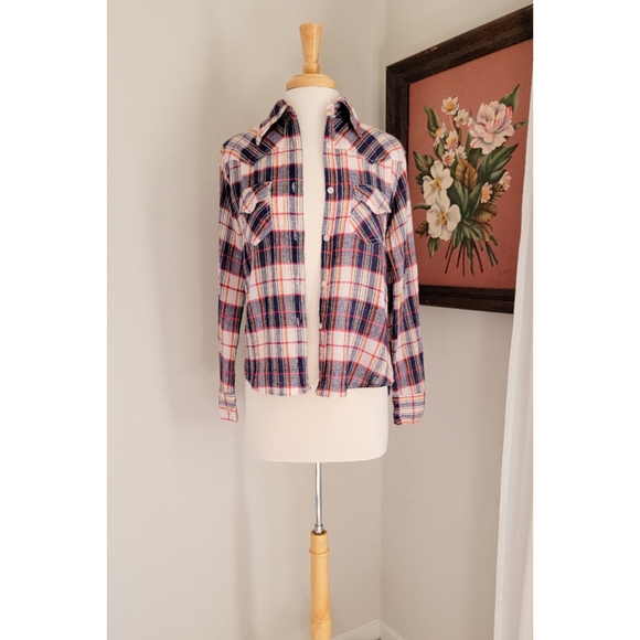 70s Plaid Cotton Gauze Long Sleeve 1970s Vintage Button Down India Cotton Blouse - Picture 11 of 15